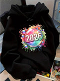 Women's Hoodie Colorful Splashes With Vibrant Paint Drips Around Year Number 2026