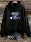 Women's Hoodie Abstract Blue Patterned Underwater Double Fish