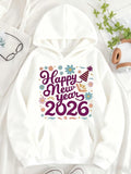 Women's Hoodie Happy New Year Surrounded By Party Decorations Under Festive Confetti Hoodie