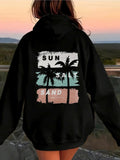 Women's Hoodie Sun Sand Artistic Brush Strokes With Black Palm Tree Silhouettes Hoodie