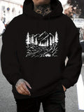 Men's Hoodie Winding River Flowing Through Pine Forest Beneath Majestic Mountains