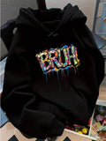 Women's Hoodie Bruh Neon Splash Graffiti With Multicolor Paint Drips Effect Word