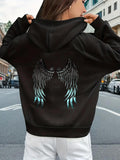 Women's Hoodie Mystical Blue Feathers Glowing On Dark Street Hooded Wings