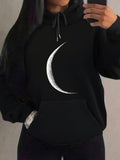 Women's Hoodie Mystical Nighttime Crescent Moon Under Starless Sky