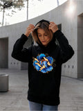 Women's Hoodie Vivid Blue Petals With Realistic Layers And Lush Greenery Flower