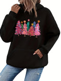 Women's Hoodie Colorful Sparkling Stars And Festive Pink Christmas Trees