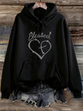 Women's Hoodie Blessed Hand Drawn Sketch With Doodle Heart Shape Hoodie