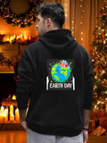 Men's Hoodie Earth Day Blossoming Flowers Over Glowing Blue Green Earth