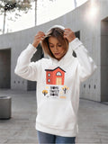 Women's Hoodie Home Sweet Home Red House Illustration On Cozy Street Hoodie