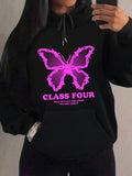 Women's Hoodie Class Four Pink Neon Butterfly Art With Electric Glow Butterfly