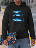 Men's Hoodie Urban Style Blue Fishes Floating In Dark Cool Atmosphere Fish