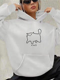 Women's Hoodie Minimal Outline Doodle With Playful Expression Cat