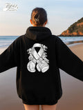 Women's Hoodie Floral Ribbon With Blooming Flowers And Hanging Boxing Gloves