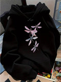 Women's Hoodie Delicate Pastel Colored Dragonflies Fluttering Along Vertical Black Hoodie