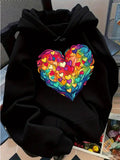 Women's Hoodie Radiant Vibrant Colorful Mosaic Heart With Tiny Floating Hearts