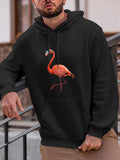 Men's Hoodie Vivid Pink Flamingo Standing Gracefully On Black Hoodie