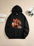 Women's Hoodie Cartoon Turkey With Pie And Floral Bow Surrounded By Autumn Elements Turkey