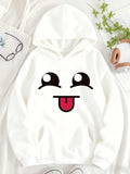 Women's Hoodie Playful Cartoon Eyes With Smiling Tongue Sticking Out Face