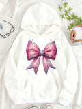 Women's Hoodie Chic Pink Rhinestone Glow With Large Satin Bow