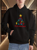 Men's Hoodie Feliz Navidad Colorful Presents Stars With Festive Christmas Tree