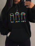 Women's Hoodie Rock Paper Scissors Playful Neon Line Art Characters