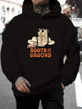 Men's Hoodie Boots On The Ground Classic Cowboy Hat With Country Boots Sweatshirt