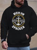 Men's Hoodie Nautical Rope With Waves Above Shiny Metallic Decorated Anchor