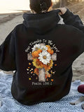 Women's Hoodie Give Thanks To The Lord Autumn Flowers With Rustic Wooden Cross