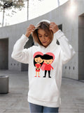 Women's Hoodie Cute Cartoon Drawing With Couple Holding Hands Standing Together