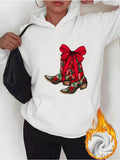 Women's Hoodie Festive Red Bow And Greenery Wrapped Vintage Cowboy Boots