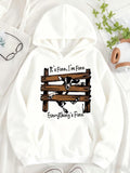 Women's Hoodie Its Fine Im Fine Everything Is Fine Rustic Fence With Cow Peeking Amid Pasture Plants Hoodie