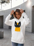 Women's Hoodie Cheerful Afternoon Sunlight With Playful Graphic Black Cat