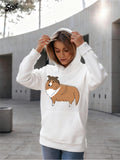 Women's Hoodie Simple Urban Chic Sketch Style Fluffy Fur Brown Collie Dog