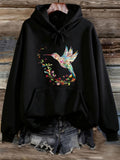 Women's Hoodie Colorful Flying Wings Among Blossoming Flowers Hummingbird