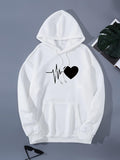 Women's Hoodie Heartbeat Line With Solid Black Heart Print Hoodie