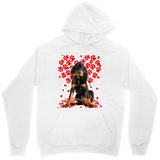Men's Hoodie Blooming Red Paw Prints Surrounding Calm Majestic Rottweiler Dog