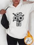Women's Hoodie Delicate Line Art Wildflowers In A Jar Among Flowing Petals