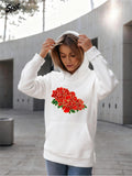 Women's Hoodie Vibrant Red Blossoms Clustered With Green Leaves Flower