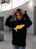 Women's Hoodie Bright Orange Cat Sleeping Peacefully On A Green Leaf Cat