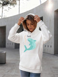 Women's Hoodie Playful Blue Sea Creature Swimming Happy Shark