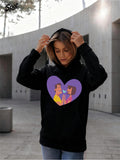Women's Hoodie Playful Purple Heart With Loving Couple Face To Face