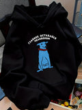 Women's Hoodie Blue Cartoon Dog With Humorous Expression Sitting Calmly Dog