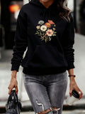Women's Hoodie Vintage Watercolor Wildflowers Blooming Softly On Dark Hoodie