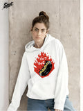 Women's Hoodie Hot Dog Surrounded By Red Flames Under Blackened Grilled Sausage Hot Dog