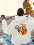 Women's Hoodie Sunset Beach With Orange Basketball Entering Black Net Basketball