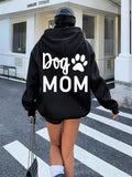 Women's Hoodie Dog Mom Bold White Letters With Paw Print Graphic Hoodie