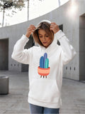Women's Hoodie Contemporary Bright Minimalist Colorful Potted Cactus Under Soft Sunlight