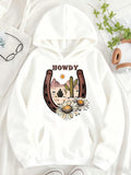 Women's Hoodie Howdy Desert Sun Cactus With Blooming Daisies Horseshoe