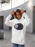Women's Hoodie Floating Among Stars And Crescent Moons Chubby Cat