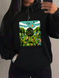 Women's Hoodie Colorful Sunrise Mountain Valley With Birds Clouds And Greenery Tree